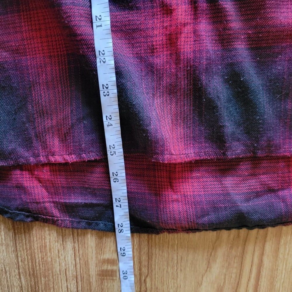 Knox Rose Shirt Top Women Size Medium Red Black Plaid Boho Balloon Sleeve Tassel - Picture 8 of 10